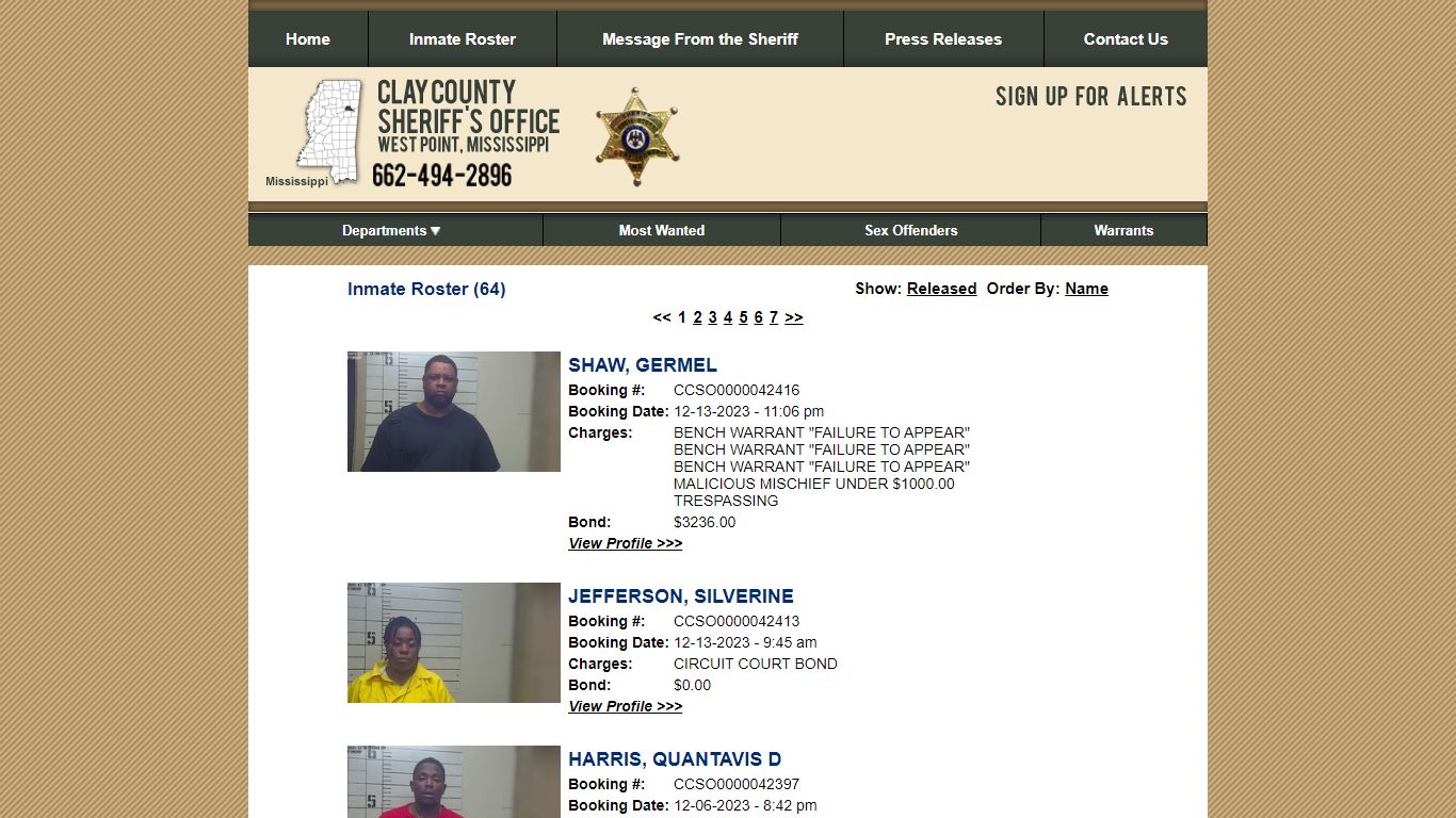 Inmate Roster - Current Inmates Booking Date Descending - Clay County ...