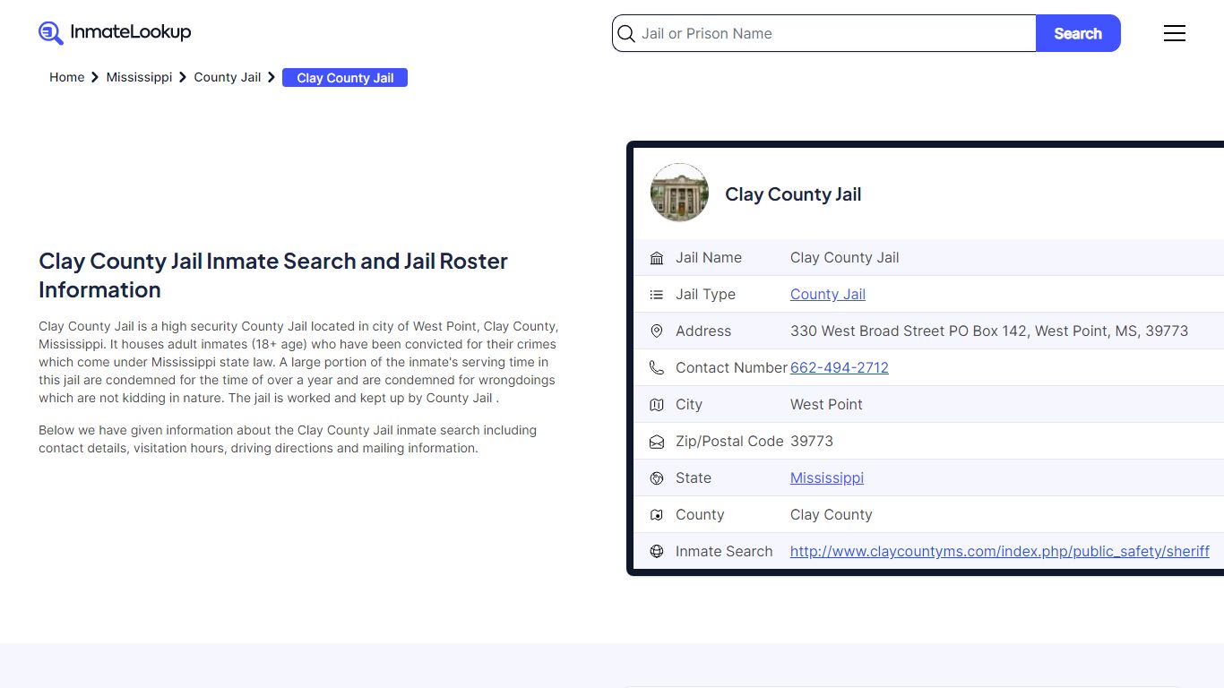 Clay County Jail (MS) Inmate Search Mississippi - Inmate Lookup