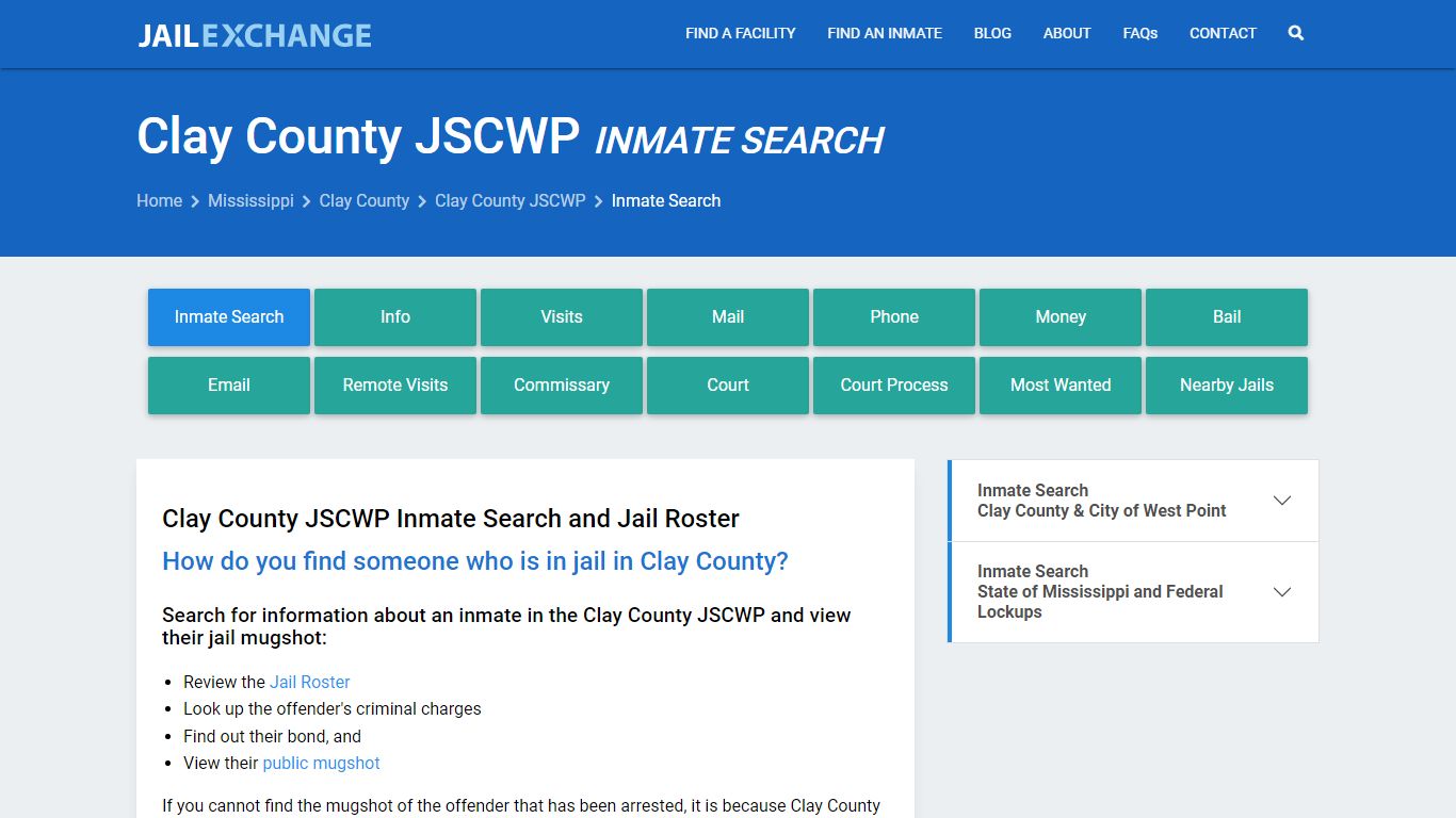 Inmate Search: Roster & Mugshots - Clay County JSCWP, MS - Jail Exchange